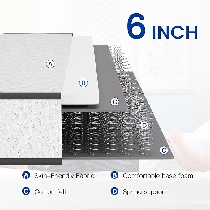 PayLessHere | 6 Inch King Mattress | Medium Firm Hybrid Mattress | White | with High-Density Foam and Breathable Cover | Pocket Spring Design, Pressure Relief | Bed in a Box, CertiPUR-US Certified