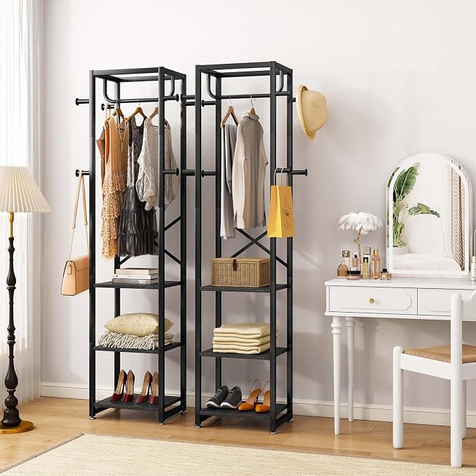 IBUYKE Coat Rack with Shelves, Freestanding Hall Tree with 3 Shelves and 8 Hooks, Industrial Clothes Stand for Entryway, Hallway, Bedroom, Black UTMJ088B - Image 9