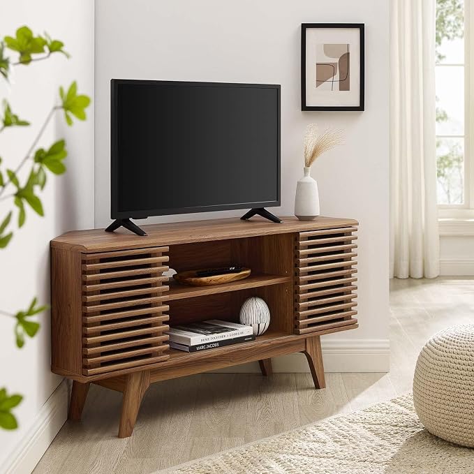 Modway Render Mid-Century Modern Low Profile Corner Media TV Stand in Wal, 15 x 46 x 23 - Image 2