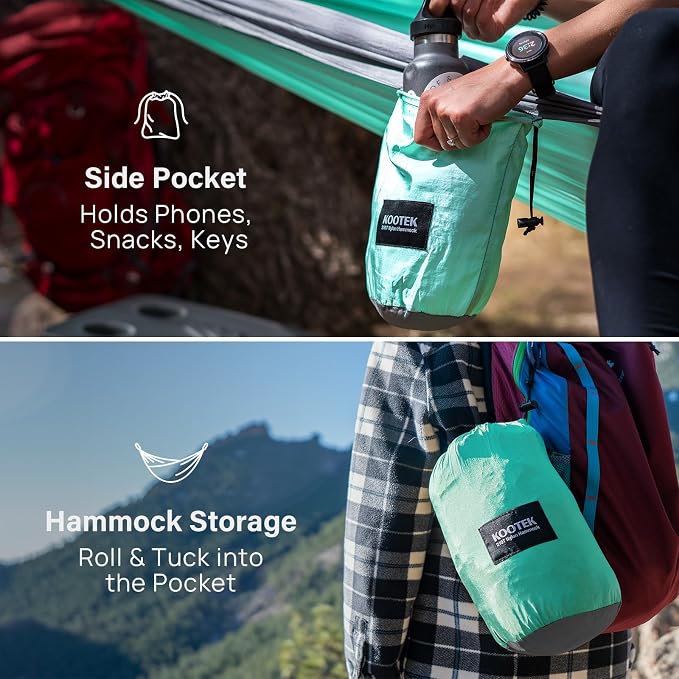 Kootek Camping Hammock, Portable Hammocks with Tree Straps & Attached Carry Bag, Camping Essentials Gear, Perfect for Outside Indoor Hiking Beach Backpack Travel - Image 4
