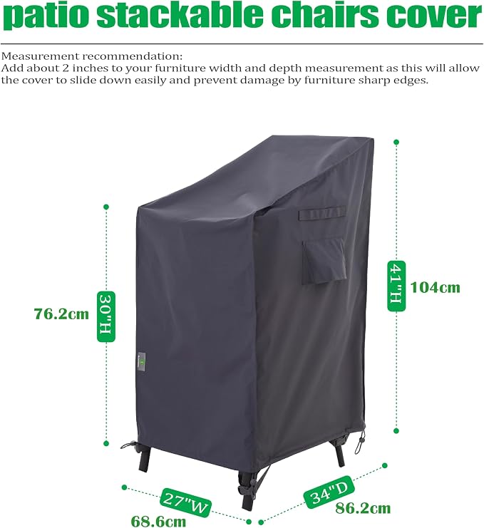 F&J Outdoors Patio Chair Covers, Heavy Duty Waterproof UV Resistant Outdoor Stackable Chair High Back Chair Cover, Grey, 27" W x 34" D x 41" H - Image 2
