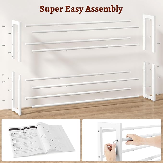 FAVOOSTY 4-Tier Expandable Shoe Rack, Adjustable Shoe Shelf Storage Organizer Space Saving Metal Free Standing Shoe Rack for Entryway Closet Doorway, White - Image 7