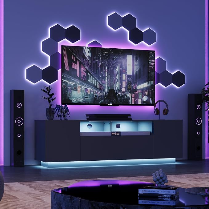 WLIVE Modern TV Stand for 65 Inch TV, Entertainment Center with LED Lights & Large Storage Cabinets, Sturdy Media Console for Living Room, Bedroom, Gaming(Black) - Image 7