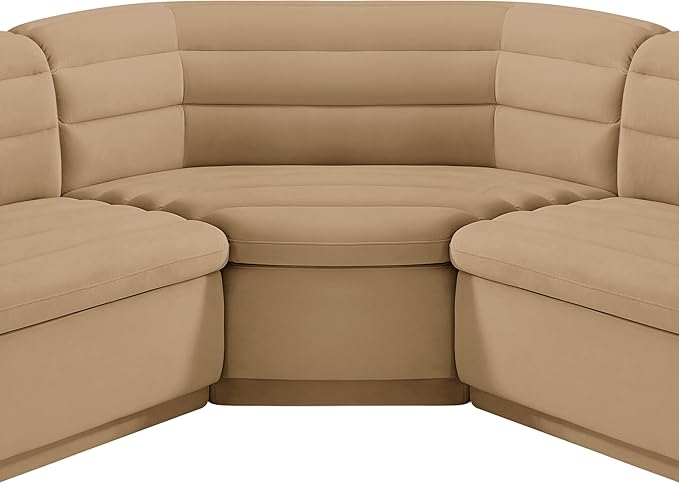Meridian Furniture 194Camel-Sectional Cascade Collection Modern | Contemporary Modular Sectional with Soft Camel Velvet Fabric, Deep Channel Tufting, Curved Arms, 148" W x 80" D x 28" H, Camel