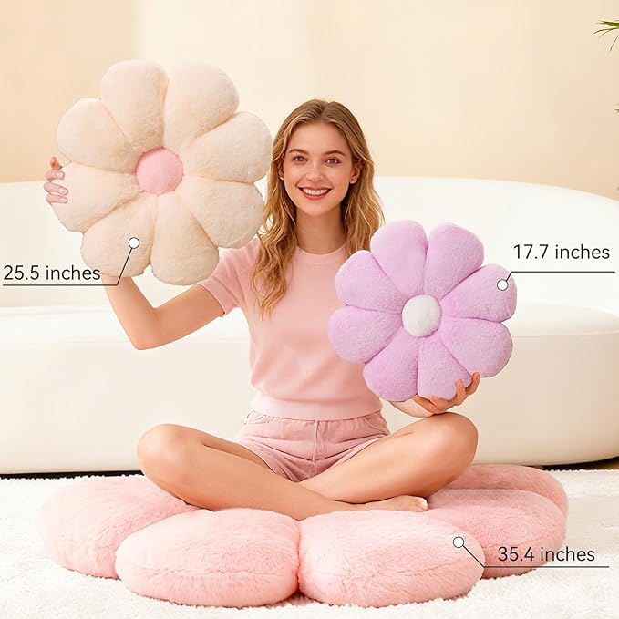 FIONOUT Pink Flower Pillow, 17.7In Daisy Pillow,Cute Floor Pillow for Sitting, Room Decor & Flower Shaped Pillow Decorative Throw Pillows for Bed Couch Chair (45CM Pink)