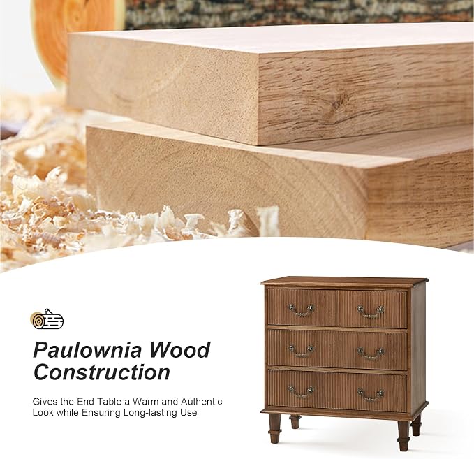 HULALA HOME French Country End Table, 30 inches Paulownia Wood End Table with Charging Station (Cherry, Set of 2) - Image 3