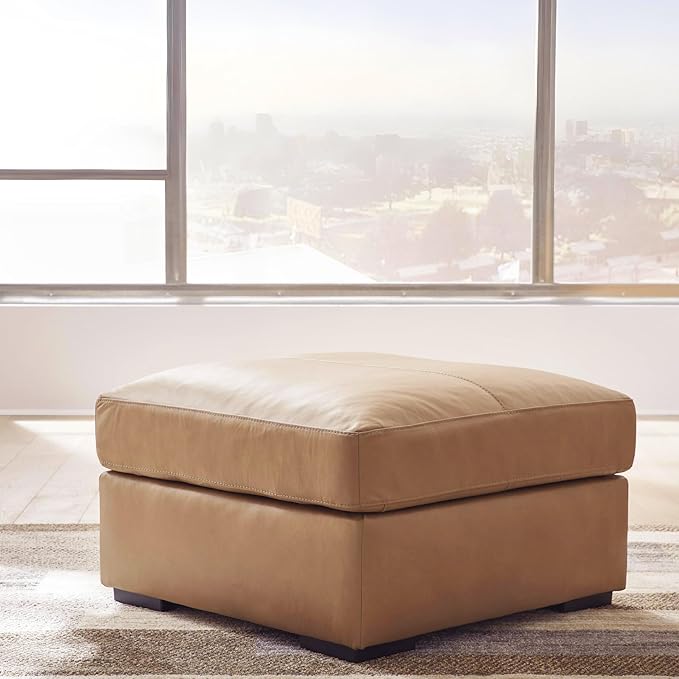 Signature Design by Ashley Bandon Contemporary Leather Match Upholstered Oversized Accent Ottoman, Light Brown