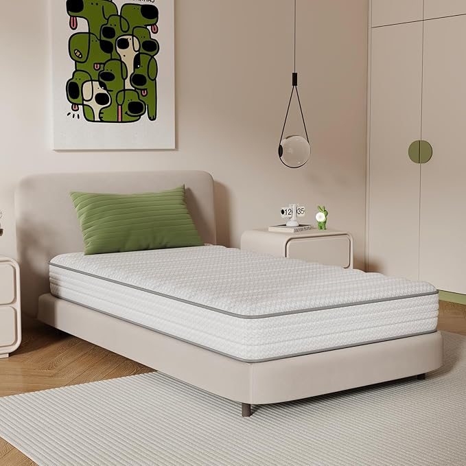 Novilla 8 Inch Twin Mattress, Hybrid Twin Size Mattresses with BioAir Comfort Foam for Pressure Relief, Medium Plush Colchones with Innerspring CertiPUR-US Certified for Kids Mattress in a Box