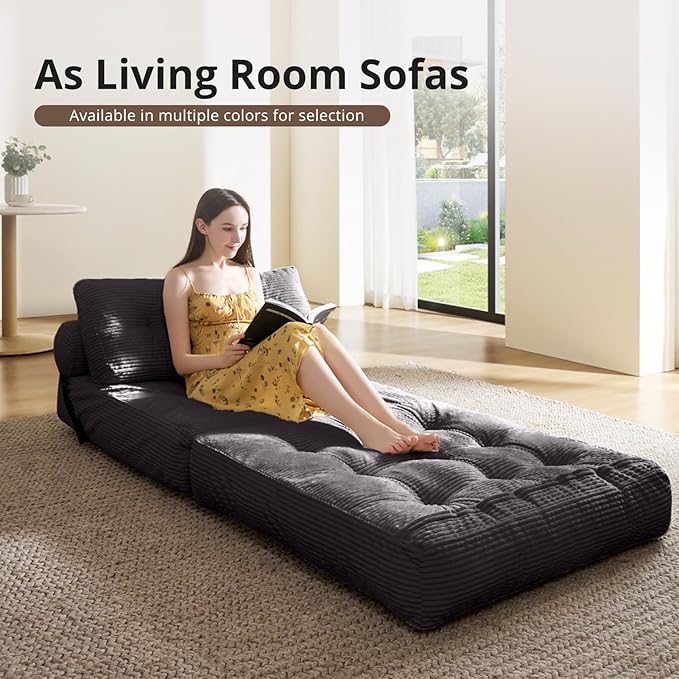 Folding Sofa Bed, Convertible Sleeper Chair with Pillow, Foldable Mattress with Back Support, Portable Floor Sofa Lounge for Living Room Bedroom Dorm