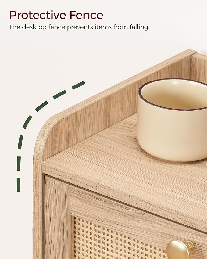 CHOEZON Nightstand with Charging Station, Side Table with Rattan-Style Drawer and Storage Shelf, Modern Rattan Night Stand with 2 USB Ports, Boho End Table Bedside Table for Bedroom, Natural MBZ01UWO - Image 8