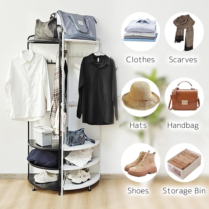 lumizone Corner Clothes & Coat Rack with Shelves for Small Spaces - Foldable 3-Tier Corner Shelves, Freestanding Clothing Wardrobe Closet for Bedroom/Closet/Dorm, 88lb Storage - Image 7