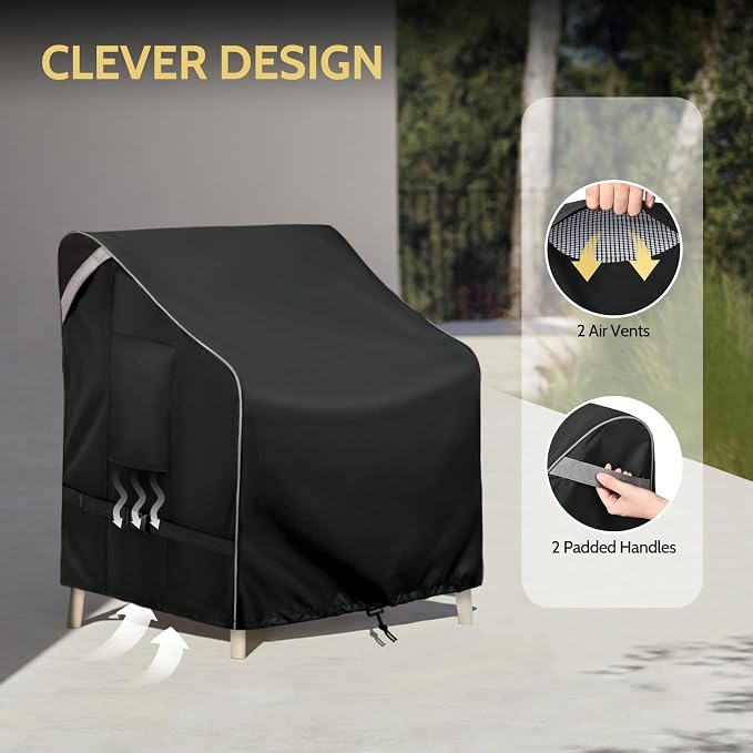 COSFLY Outdoor Patio Chair Covers Waterproof, Heavy-Duty UV-Resistant Furniture Covers, Adjustable Fit with Buckle Straps, Fits Chairs up to 36" W x 37" D x 36" H (2-Pack, Black) - Image 7