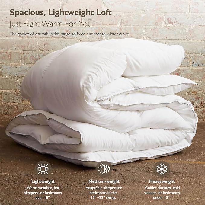 Cobnom® Hotel Luxury Feather Down Comforter Twin Size, Medium Warm All Season Duvet Insert, Silky Soft Egyptian Cotton Blend Cover, Ethically Sourced Feather & Down Filled, 68x90 Inch, White