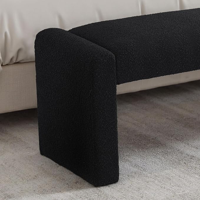 SIMTONAL Black Entryway Bench with Solid Wood Frame, 47" Boucle Window Seat Upholstered End of Bed Bench for Bedroom Living Room - Image 7