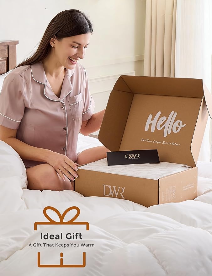 DWR Goose Feather Down Fiber Comforter California King Size, Fluffy White Duvet Insert, Buttery-Soft and Breathable, Marshmallow-Like Loft, All Season Hotel Luxury Bedding, 8 Corner Tabs, 104" x 96"