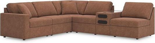 Signature Design by Ashley Modern Modmax Stain Resistant L-Shape Left-Arm Facing 6-Piece Sectional with Audio Console and Reversible Cushion, Orange