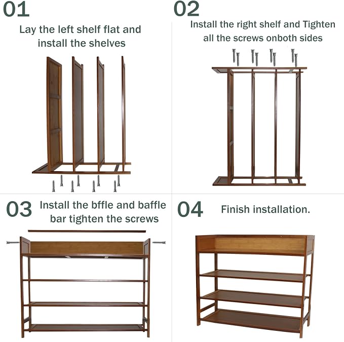 latifolia Bamboo Shoe Rack, 4-Tier Shoe Rack Organizer for Entryway, Living Room(Brown, 31.4''L) - Image 7