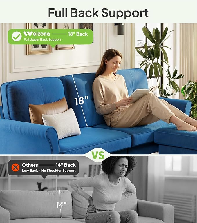Sofas for Living Room, 83" Velvet Sectional Couch with Moveable Ottoman, Midcentury Modern Small Sectional Couch, L Shape Sofa & 2 Seater, Couches for Living Room, Apartment, Bedroom