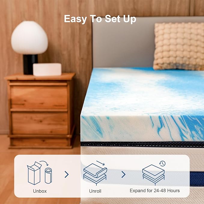 2 Inch Gel Memory Foam Mattress Topper, Twin Size Cooling Bed Topper for Back Pain & Pressure Relief