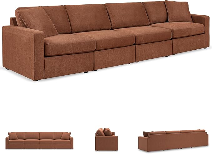 Signature Design by Ashley Modmax Urban Modular Stain Resistant 4-Piece Sofa with Reversible Cushions and 2 Accent Pillows, Orange