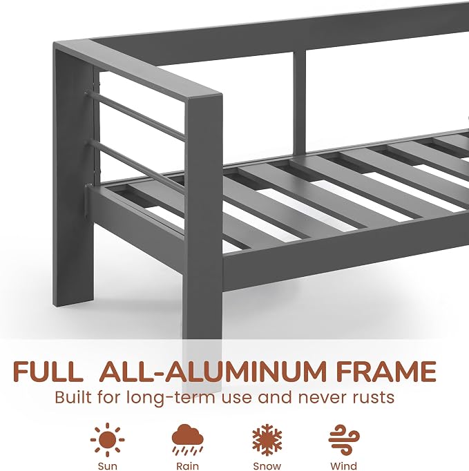 Solaste Outdoor Loveseat Aluminum Patio Furniture Sofa, All-Weather Metal Outdoor Couch with Cushions,Dark Grey - Image 2