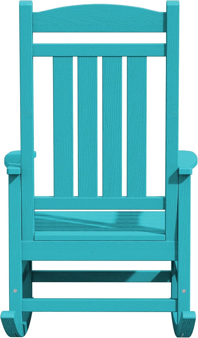 KINGYES Oversized HDPE Rocking Chairs Outdoor, Patio Rocking Chairs with 330lbs Support, Smooth Porch Rocker for Deck Lawn Yard, Aruba Blue - Image 11