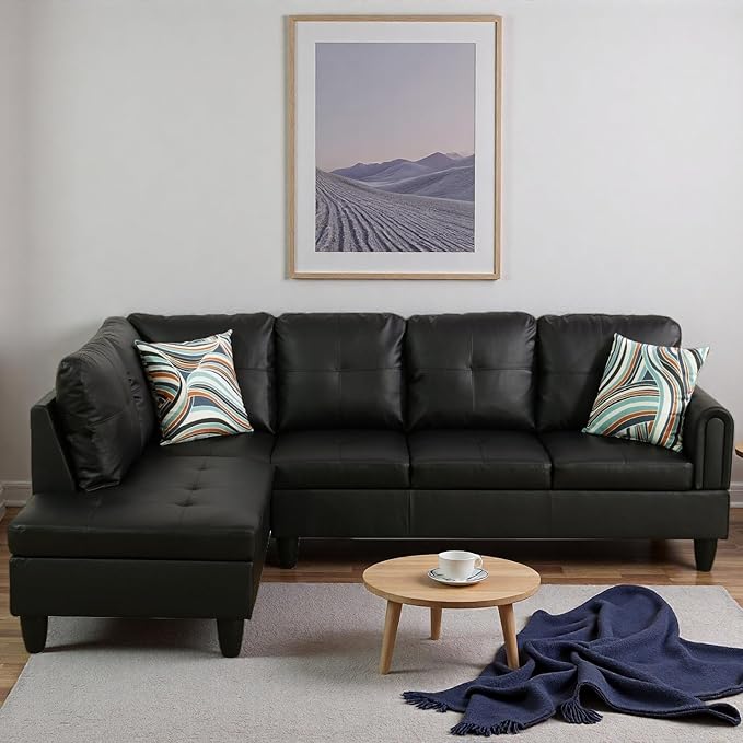 L Shape Sectional Couch with Chaise, 97 Inch Modular Sofa with Ergonomic Reclined Backrest, Sectional Couches for Living Room, High-Density Foam, for Office and Small Apartment, Black