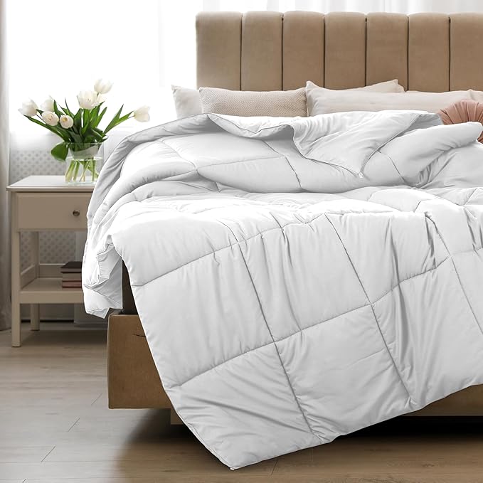 LUX Décor Twin Comforter – 92x68 Ultra-Soft Down Alternative Duvet Insert with Corner Tabs & Box Stitching, Hotel Quality Plush Microfiber Bedding, Oeko-TEX Certified - White