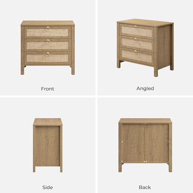 SICOTAS Nightstand Set of 2 with Drawers, Rattan Nightstands, Large Modern Boho Night Stand Wide Bedside Tables for Bedroom - Image 9