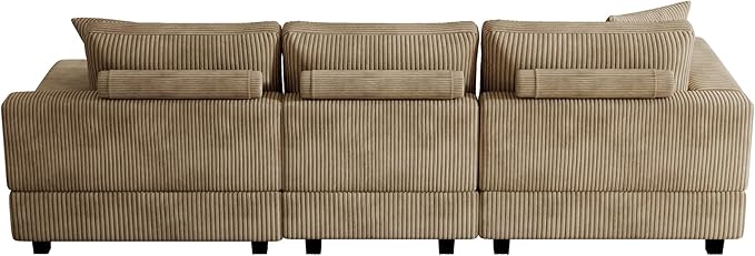 ERYE L-Shaped Reversible Chaise Sectional Sofa Corduroy Upholstered Corner Tufted Sofa Couch with Reversible Chaise Lounge,Headrests,Removable Armrests and 2 Pillows