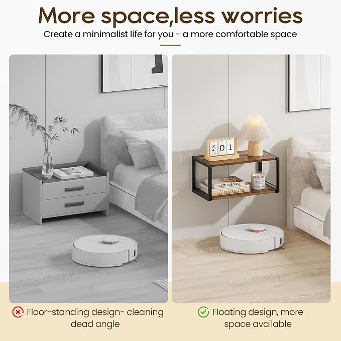 Floating Nightstand Set of 2, Wood Bedside Shelf Wall Mounted Nightstand with Heavy-Duty Frame, Floating Bedside Table for Bedroom, Bathroom, Kitchen, (Vintage Brown, 2 Pack) - Image 5