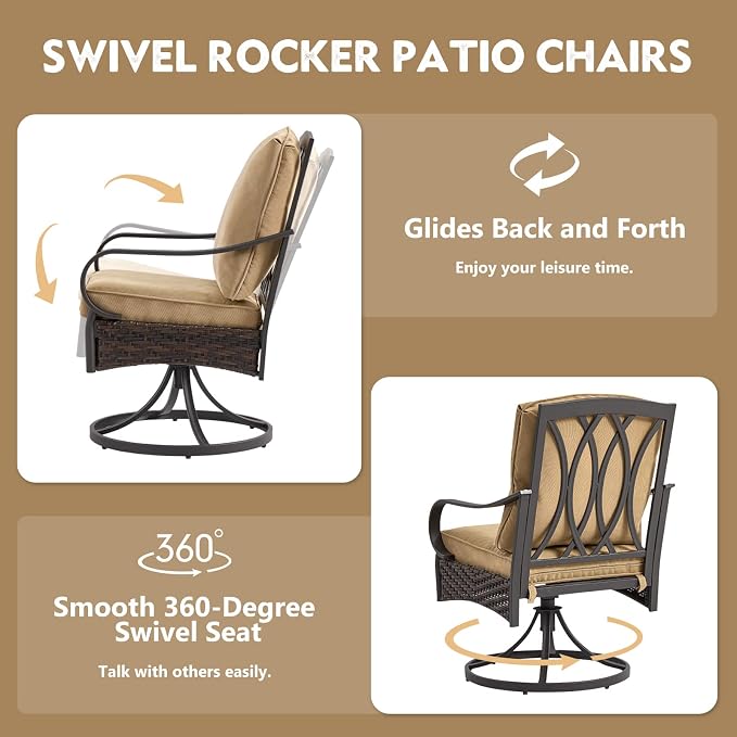 EROMMY Patio Swivel Chairs Set of 2, Outdoor Swivel Chairs with Cushion, Patio Dining Chairs for Garden, Patio, Backyard and Balcony, Khaki - Image 3