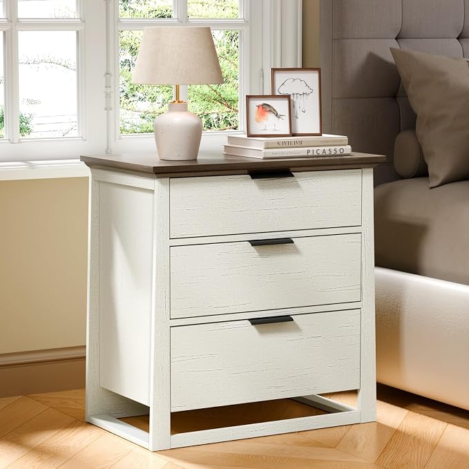 Rresyet 26 inch Wide Night Stand with Spacious Storage Set, 3 Drawer Nightstand Set of 2,Wooden Side Table for Bedroom & Office (White) - Image 5
