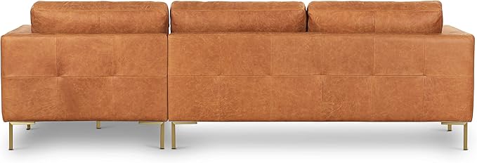 Poly & BARK Calle Right-Facing Sectional in Full-Grain Pure-Aniline Italian Tanned Leather in Cognac Tan and Brass Legs