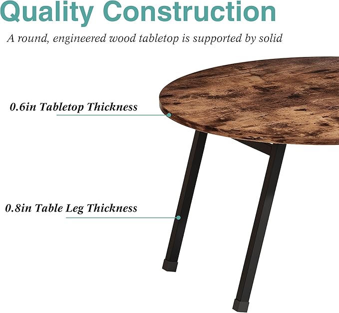 Folding Coffee Table Rustic Small Coffee Tables,Foldable Round Table for Small Spaces,Mid Century Wood Coffee Table for Living Room, Home, Office,Easy Assembly,Brown