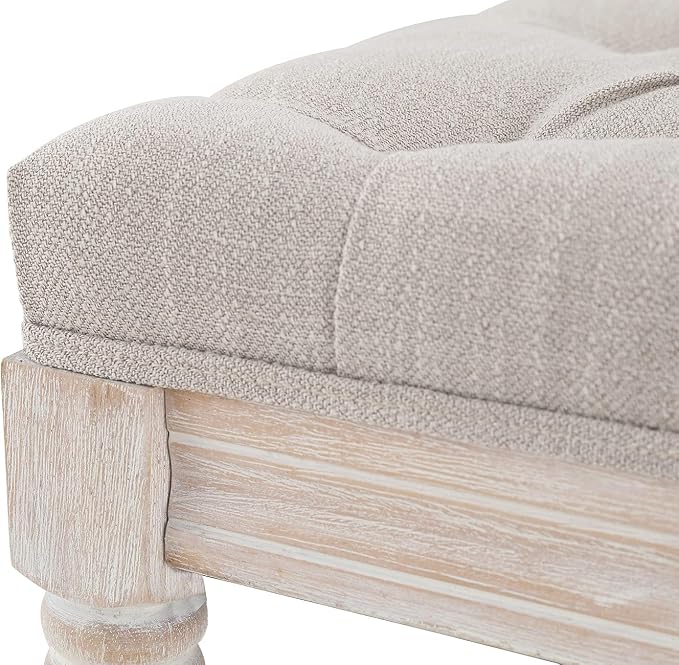 Kmax Storage Entryway Bench Tufted Shoe Rack Bench Wood Window Bench for Hallway Entrance Bedroom Corner, Beige - Image 8