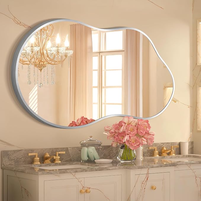 Dorlicecass Bathroom Mirror - Silver Irregular Wall Mirrors Decorative 26"x46" Asymmetrical Tempered Glass Aviation Aluminum Alloy Frame for Vanity, Bedroom, Living Room, Cloakroom, Entryway - Image 2