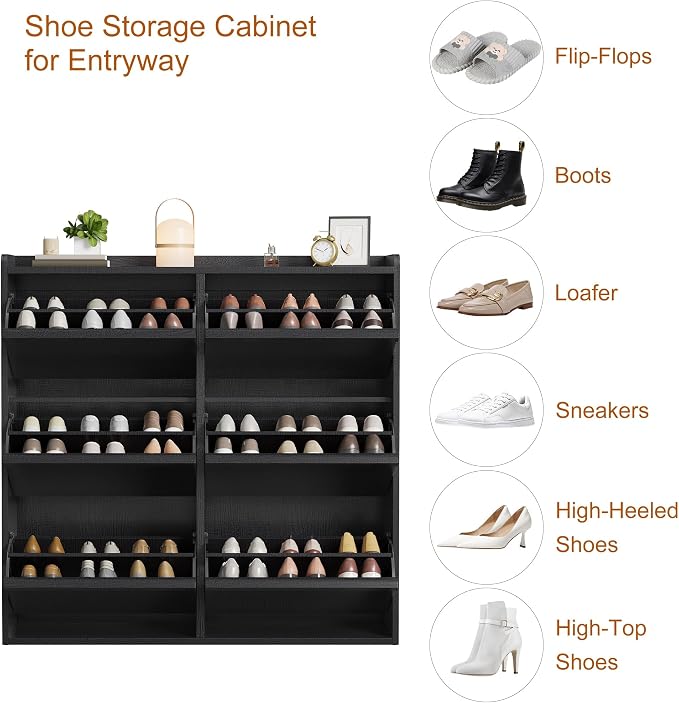 GarveeHome Shoe Cabinet with 6 Flip Drawers, Wooden Shoe Organizer Cabinet with Adjustable Shelf, Shoe Storage for Entryway, Hidden Shoe Cabinet for Hallway, Living Room, Black - Image 5