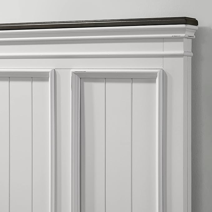 Clelane Wood Bedroom Set with Shiplap Panel Queen Bed, Dresser, Mirror, and Two Nightstands in Weathered White and Dark Gray