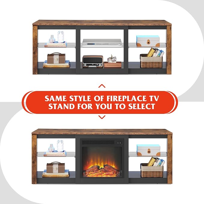 WLIVE RGB LED TV Stand for 65-Inch TV, 58-Inch Entertainment Center with Adjustable Glass Shelves, Modern Media Console for Living Room & Bedroom, Rustic Brown - Image 7