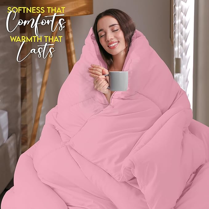Utopia Bedding Twin Comforter Duvet Insert, Quilted Pink Comforter with Corner Tabs, Box Stitched Down Alternative Comforters Twin Size 64 x 88 inches
