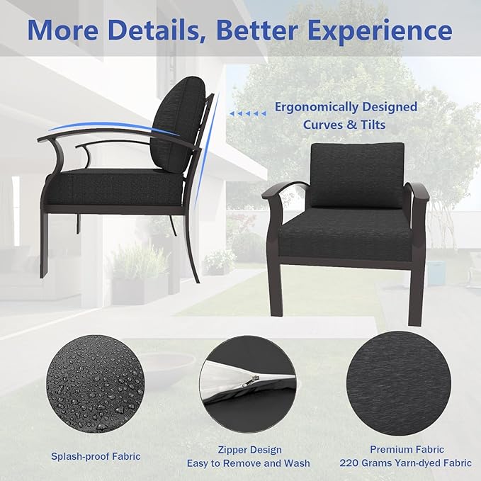 ALAULM Aluminum Patio Furniture Set with Propane Fire Pit Table 5-seat Metal Outdoor Furniture w/Fire Pit Sectional Sofas w/5.1" Cushions for Patio, Backyard, Poolside-Black