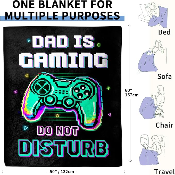 Dad Birthday Gifts from Daughter Son, Funny DAD is Gaming, Soft Flannel Blanket, Fathers Day Christmas Birthday Gifts for Daddy Father Present - 50’’ x 60’’