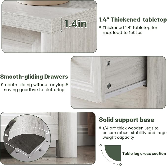 Standifurno White Night Stand with Drawers, Rustic Washed White Nightstand, Farmhouse Bed Side Table for Bedroom, Bedside End Table for Living Room, Bedroom Furniture, Large Storage Wood Nightstand - Image 8