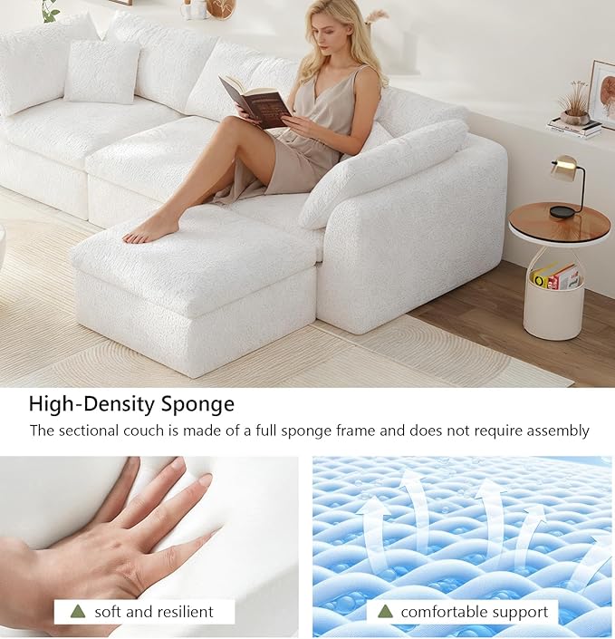 Ottoman Modular Sectional Sofa Boneless Cloud Ottoman,Footstool, Comfy Seating Experience Foot Rest Stool, Foot Rest Under Desk for Living Room Bedroom, White