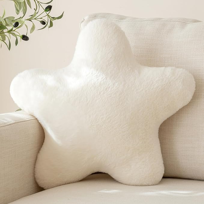 Star Pillow, Decorative Throw Pillow with Plush for Couch, Cute Decor Pillows for Bed, Aesthetic Star Shaped Pillow Fun Cushion for Sofa Living Room (Ivory White, 14.9 Inches)