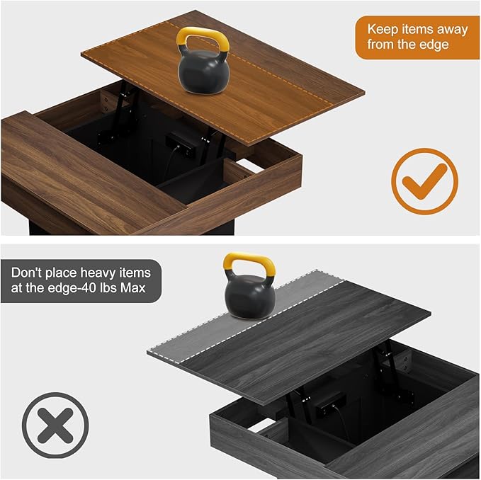 FABATO Lift Top Coffee Table with LED Light and Charging Station, 31.5 Inch Square Coffee Table with Hidden Storage, Modern Farmhouse Center Table for Living Room, Reception Dinning Room,Black