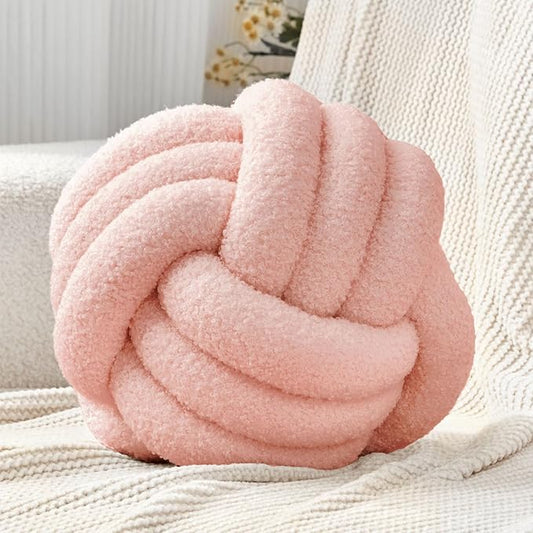 Petrella Knot Pillow Ball Round Throw Pillows Home Decor Cushion Decorative Aesthetic Throw Pillows，Lambswool Pink 13inch
