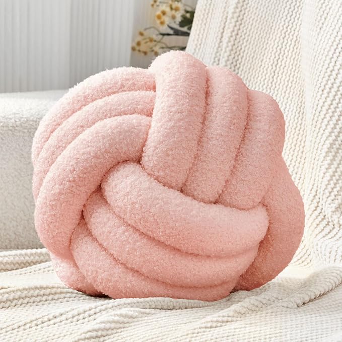 Petrella Knot Pillow Throw Pillows Ball Round Throw Pillows Home Decor Cushion Decorative Aesthetic Pink 8inch