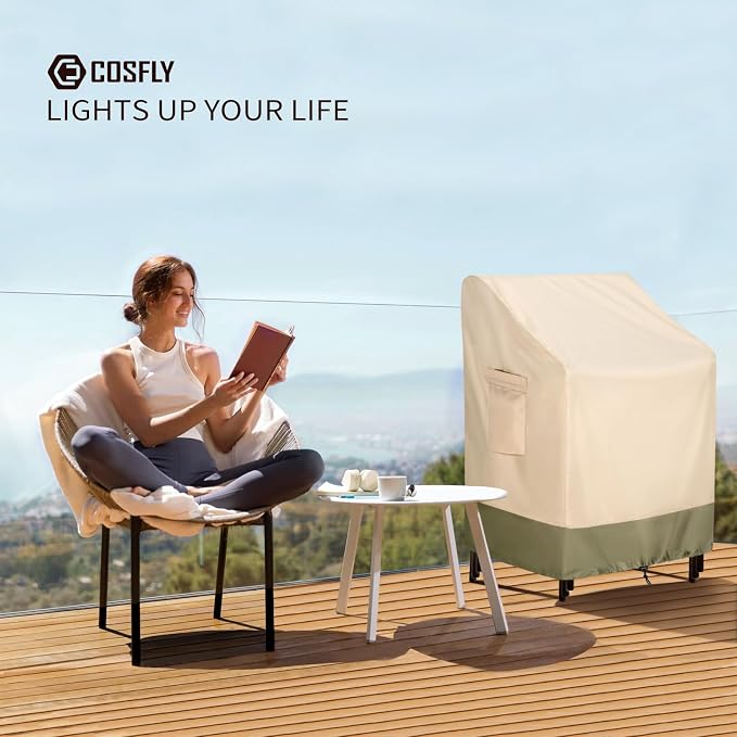COSFLY Stackable Patio Chairs Covers Waterproof, Outdoor Furniture Covers Heavy Duty for 4-6 Stacking Chairs 1Pack - Fits up to 28w x 36D x 47H inches (Beige) - Image 9